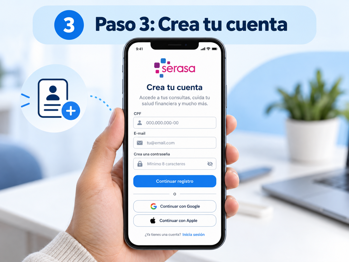 Registro de una nueva cuenta de Serasa