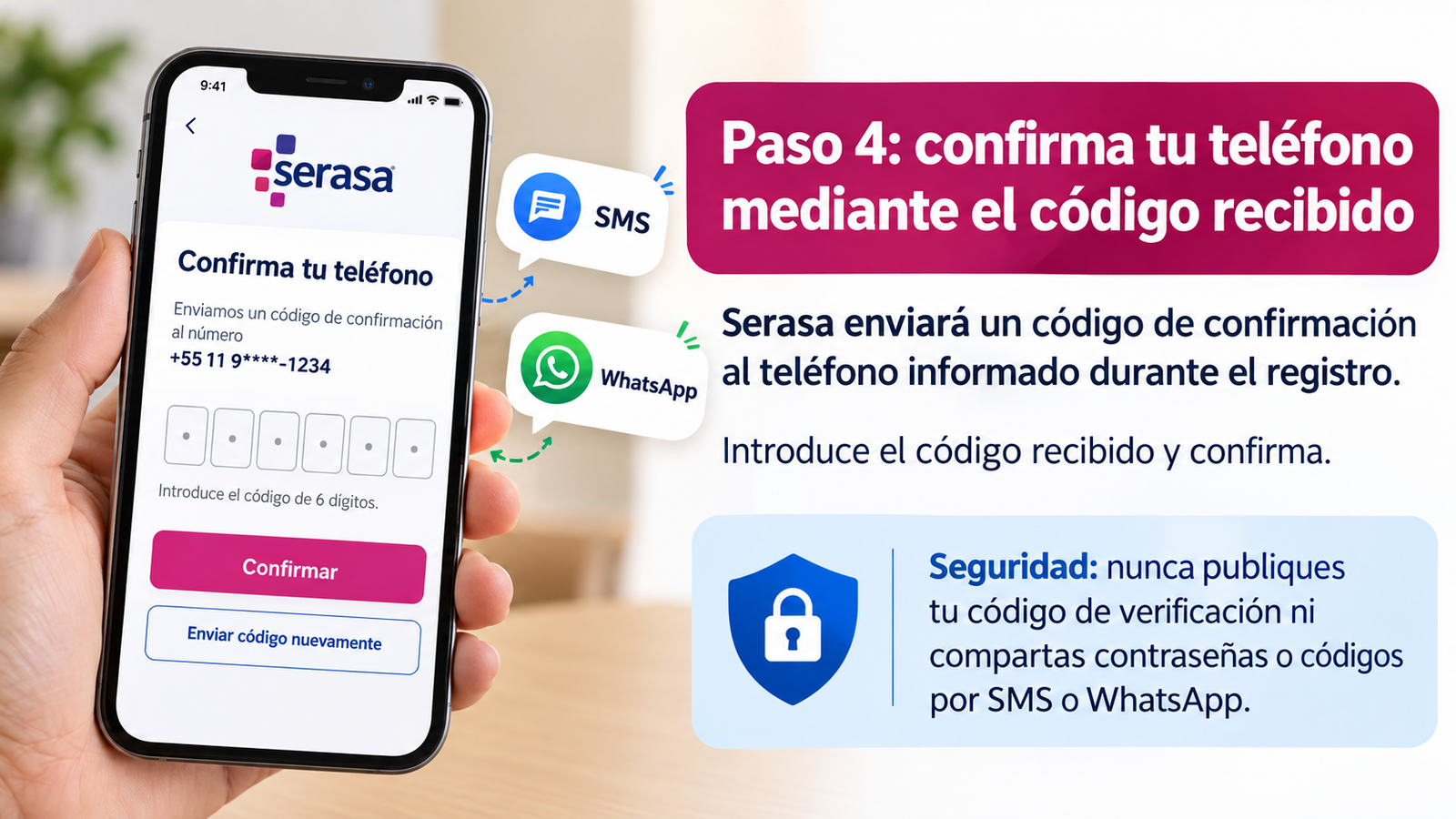 Confirmación mediante código en Serasa