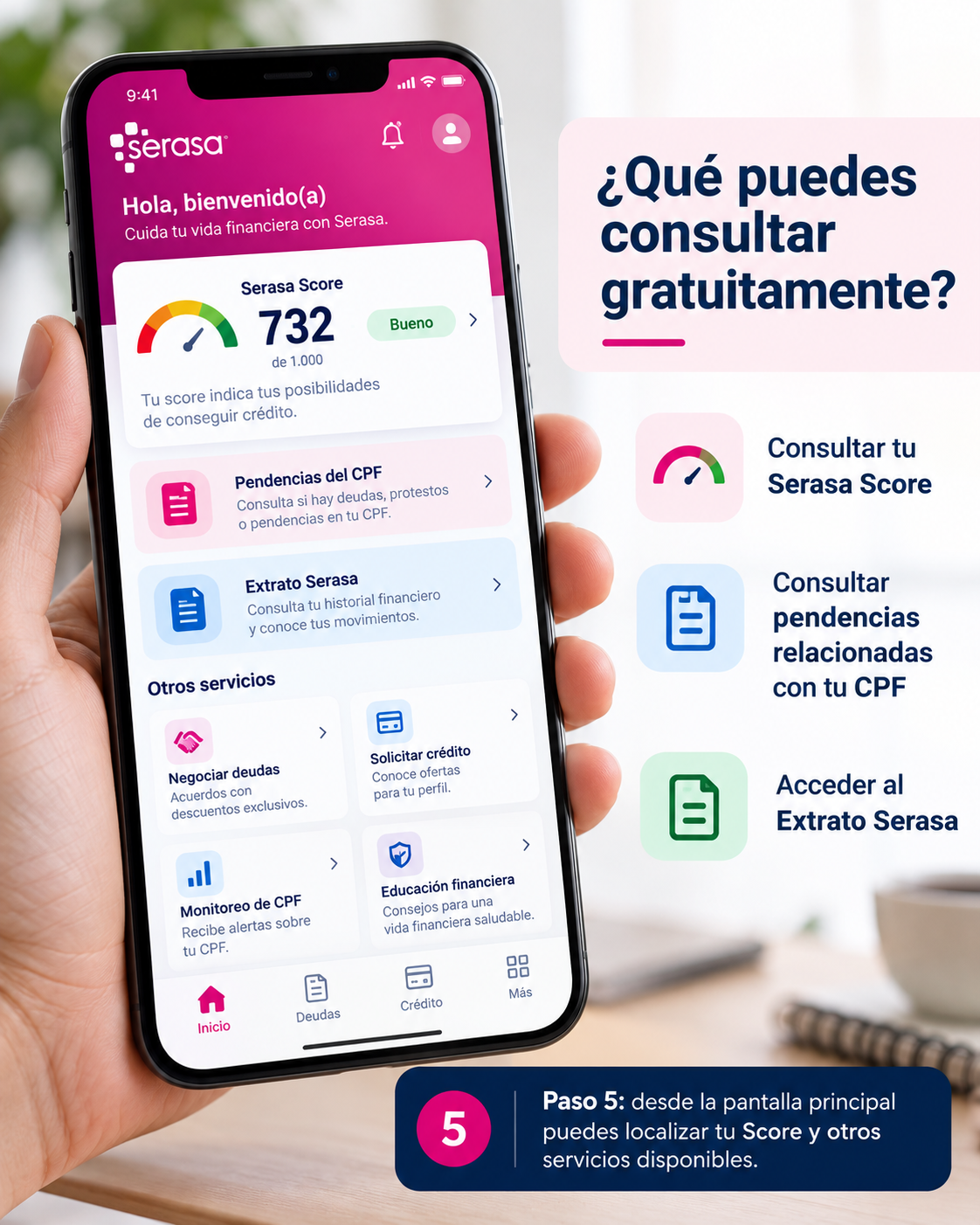 Pantalla principal de la aplicación Serasa